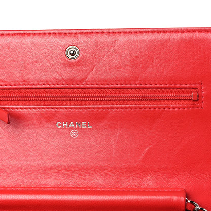 Chanel Calfskin Diamond Stitch Wallet On Chain WOC Red 14 of 17