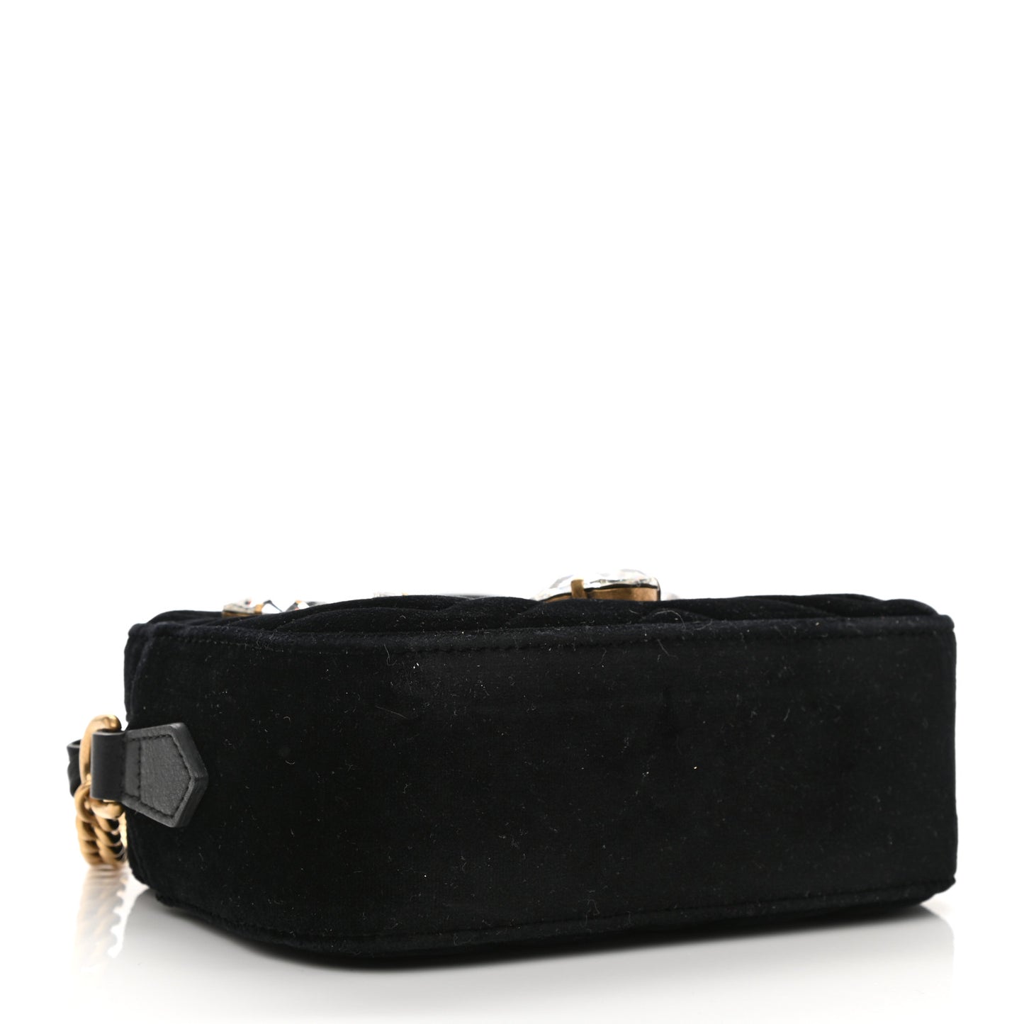 Velvet Matelasse Marquise Crystals Mini GG Marmont Chain Shoulder Bag Black