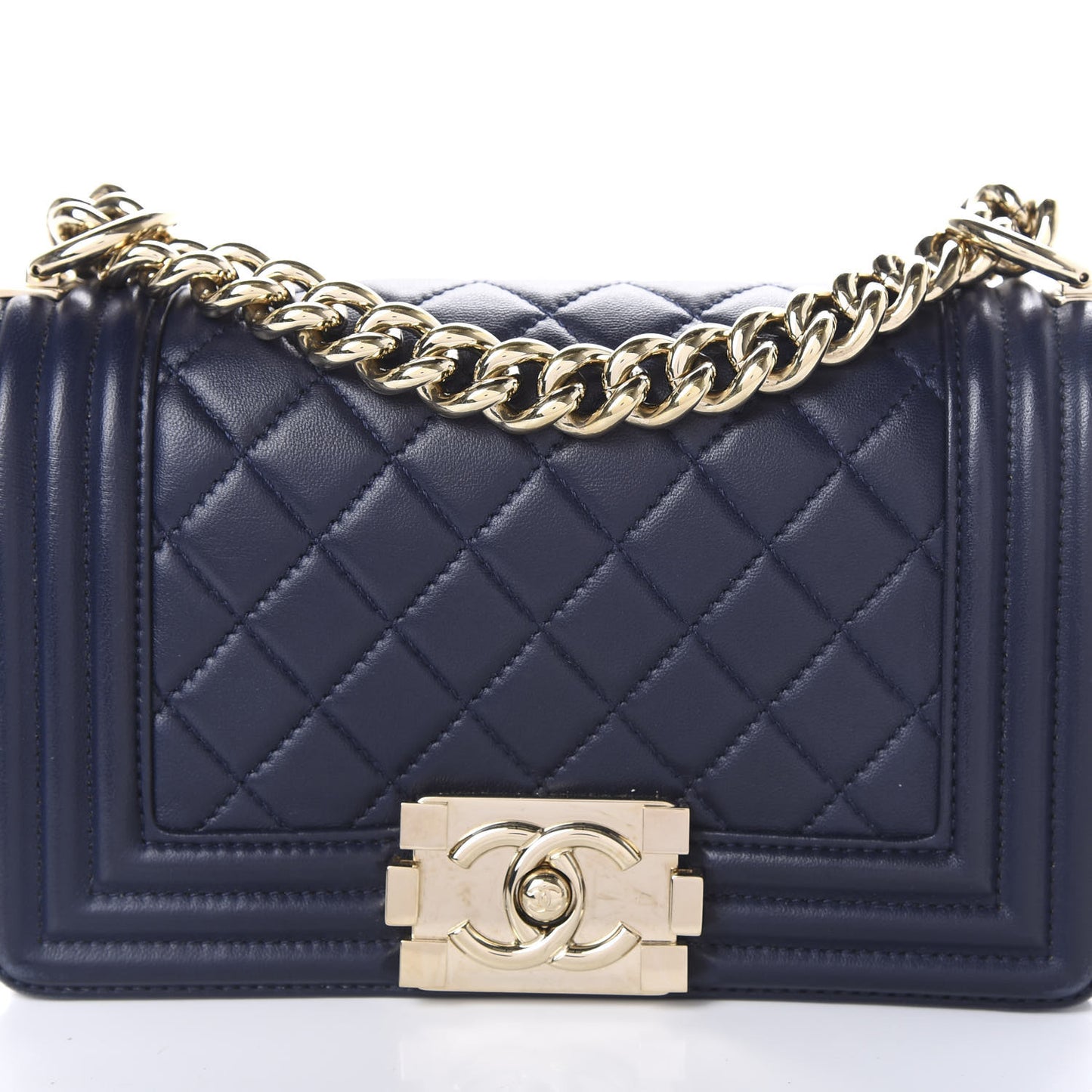 Lambskin Quilted Small Boy Flap Navy