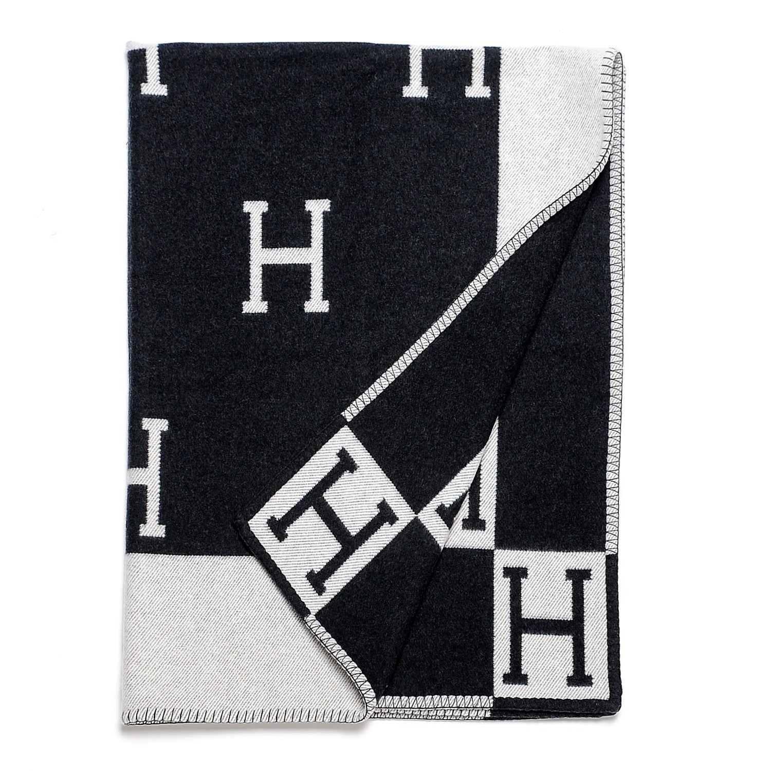 Hermes Wool Cashmere New Classic Avalon Blanket Ecru Gris Fonce 3 of 4