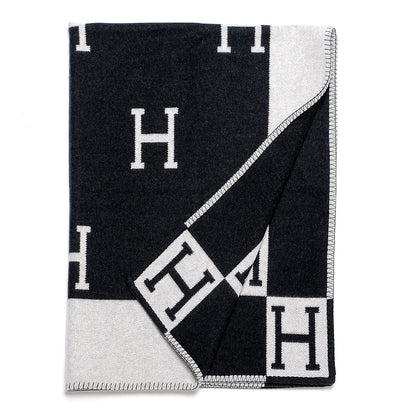 Hermes Wool Cashmere New Classic Avalon Blanket Ecru Gris Fonce 3 of 4
