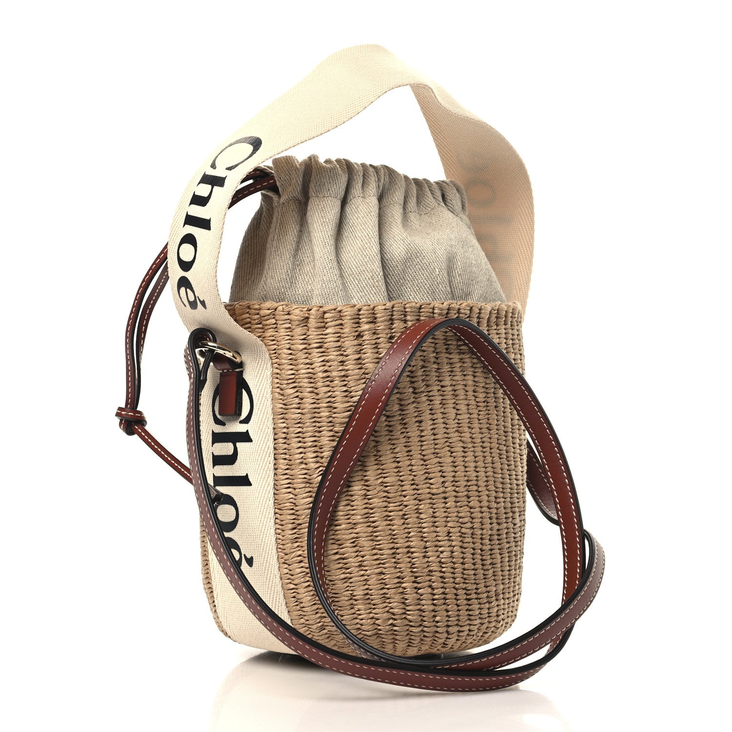 Chloe Raffia Calfskin Small Woody Basket Bag Brown 2 of 11