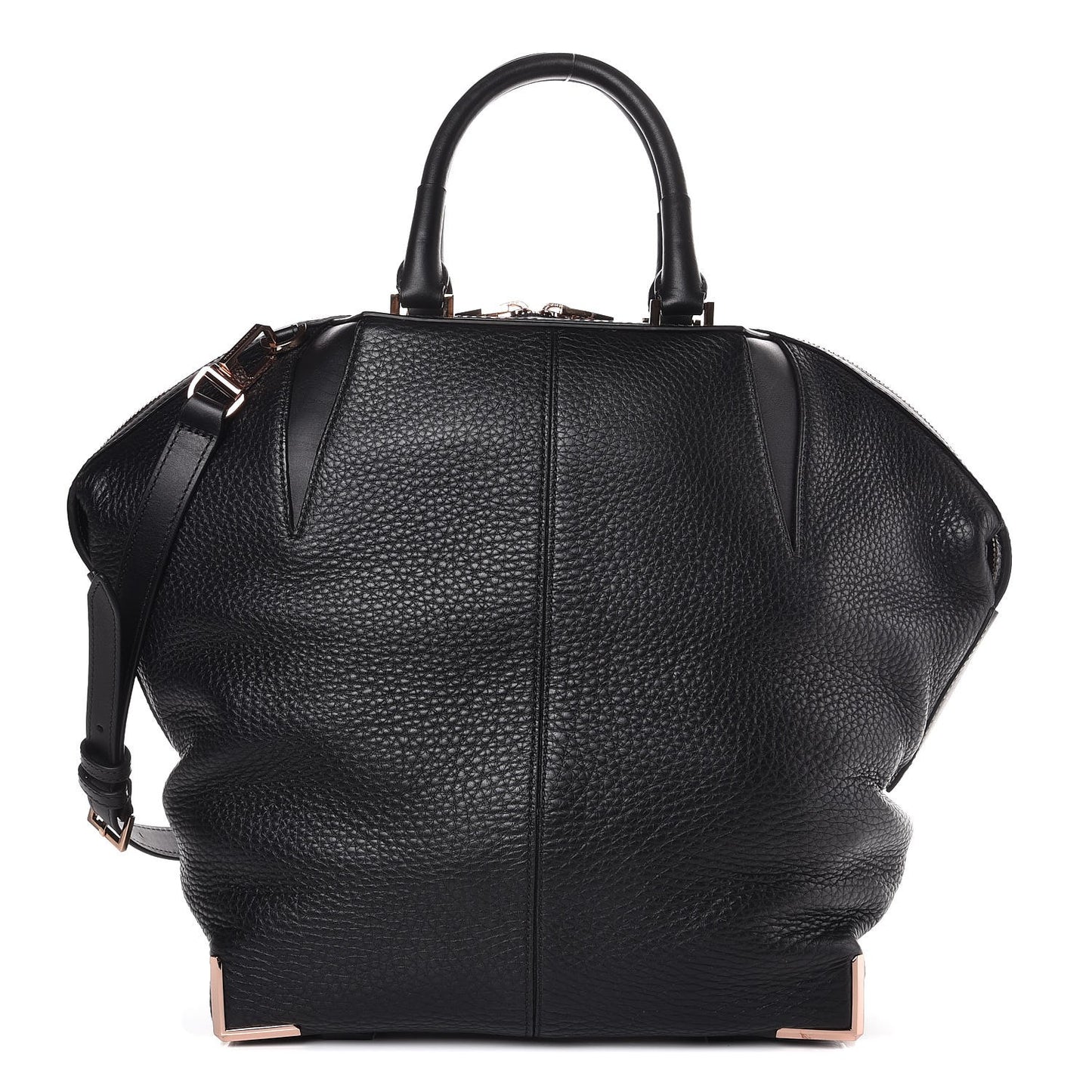 Pebbled Calfskin Large Emile Black Rose Gold Hardware
