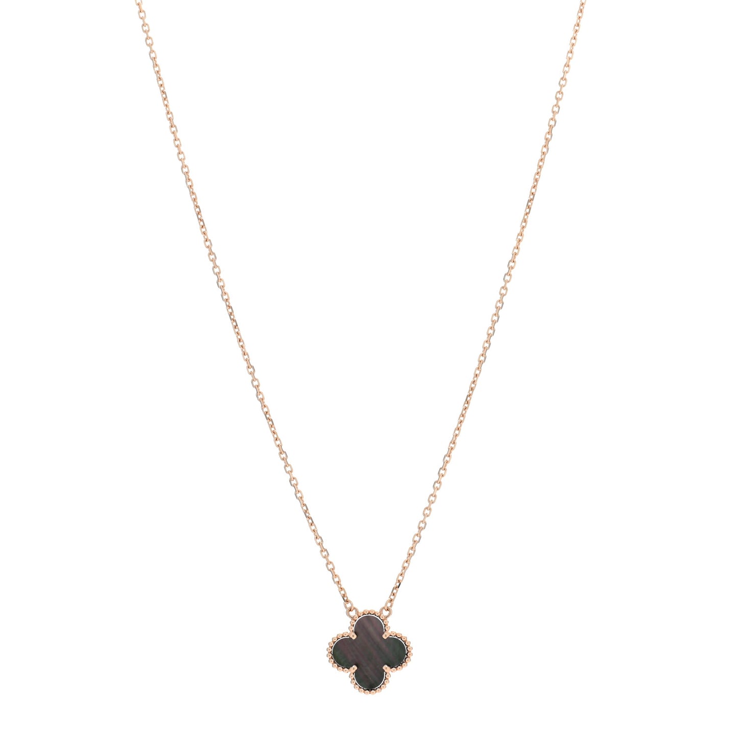 18K Rose Gold Gray Mother of Pearl Vintage Alhambra Pendant Necklace