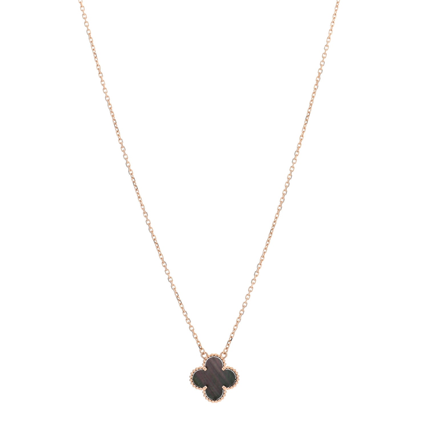 Van Cleef & Arpels 18K Rose Gold Gray Mother of Pearl Vintage Alhambra Pendant Necklace 1 of 5