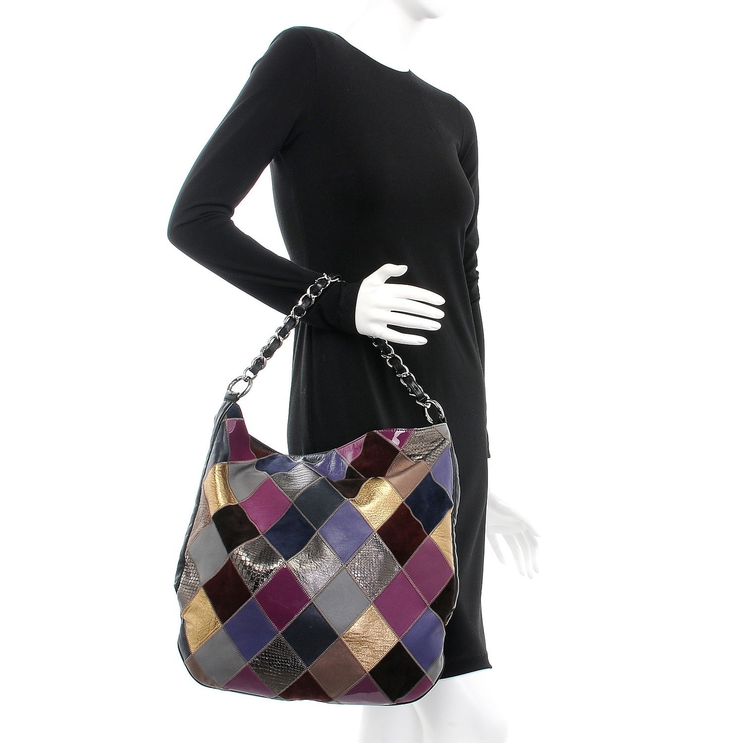 Lambskin Python Suede Quilted Patchwork Harlequin Hobo Multicolor