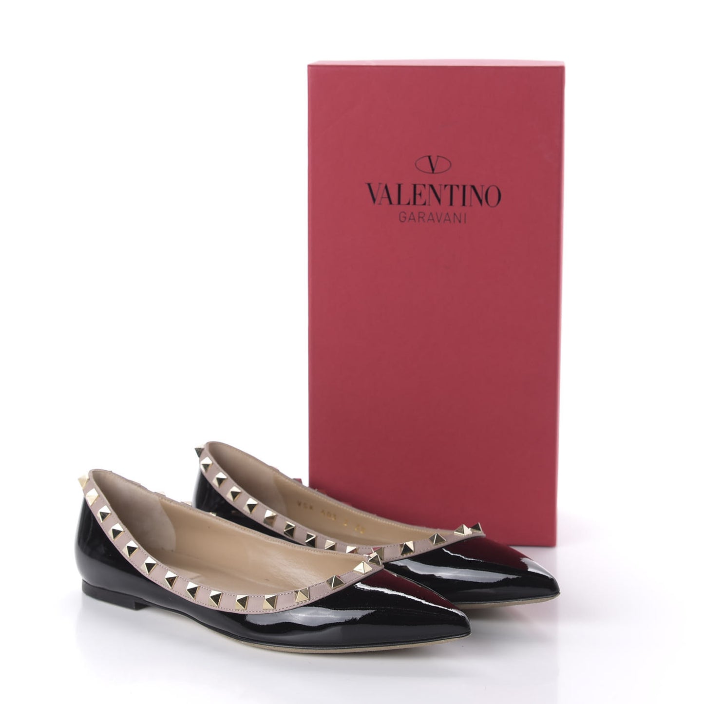 Patent Nappa Rockstud Ballerina Flats 38 Black Poudre