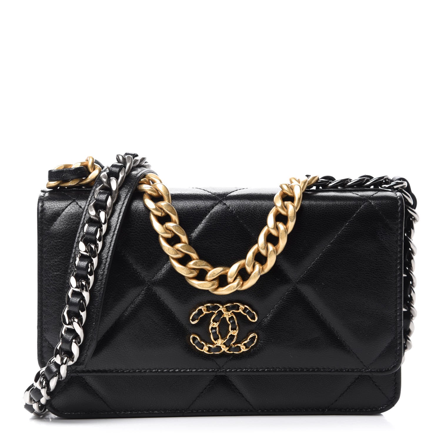 Chanel Goatskin Quilted Chanel 19 Wallet On Chain WOC Black 1 of 14