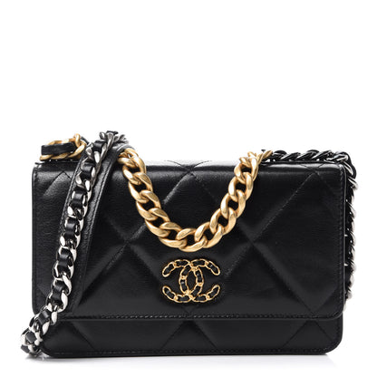 Chanel Goatskin Quilted Chanel 19 Wallet On Chain WOC Black 1 of 14