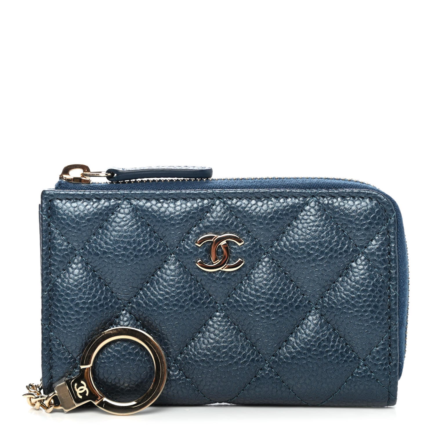 Chanel Iridescent Caviar Quilted Zipped Key Holder Case Dark Blue 1 of 4