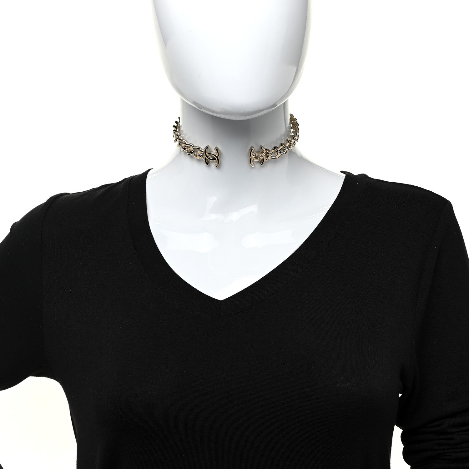Chanel Metal CC Chain Link Choker Necklace M Gold 2 of 4