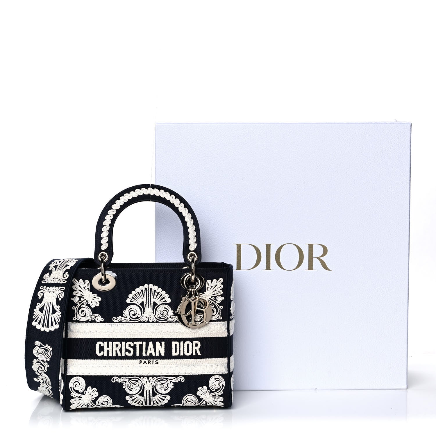 Christian Dior Embroidered Cornely Medium Lady D-Lite Blue White 14 of 14