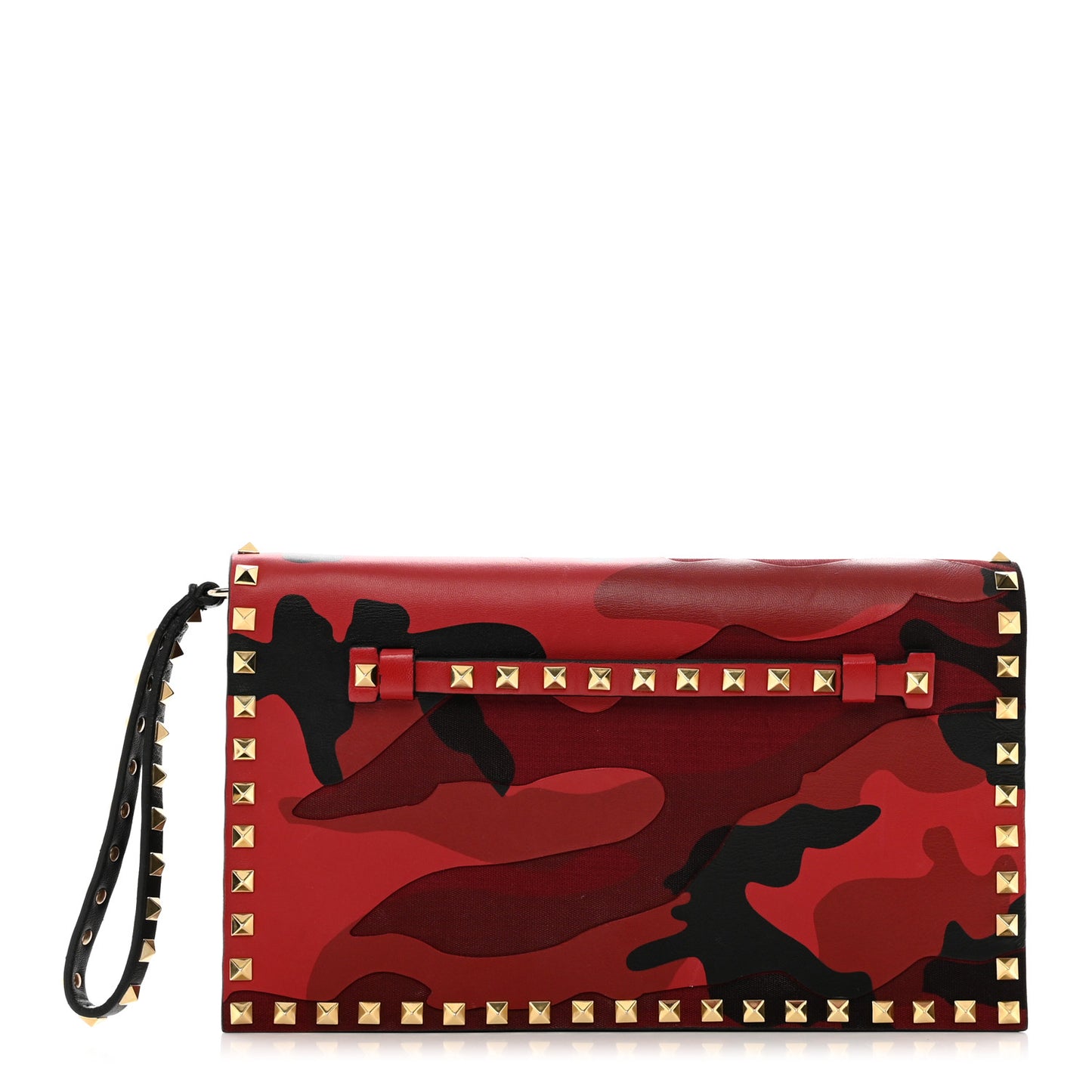 Nappa Canvas Camouflage Rockstud Wristlet Clutch Red Black