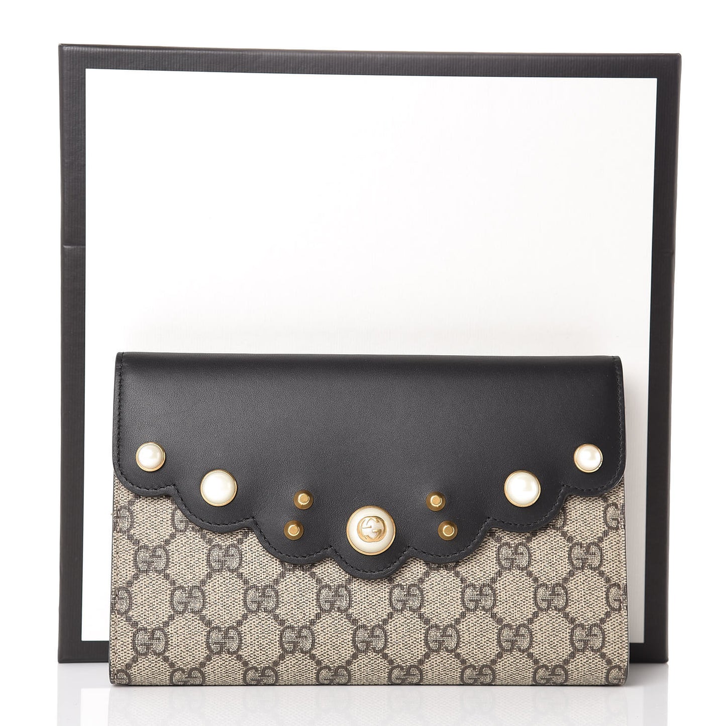 GG Supreme Monogram Mini Peony Pearly Clutch Black