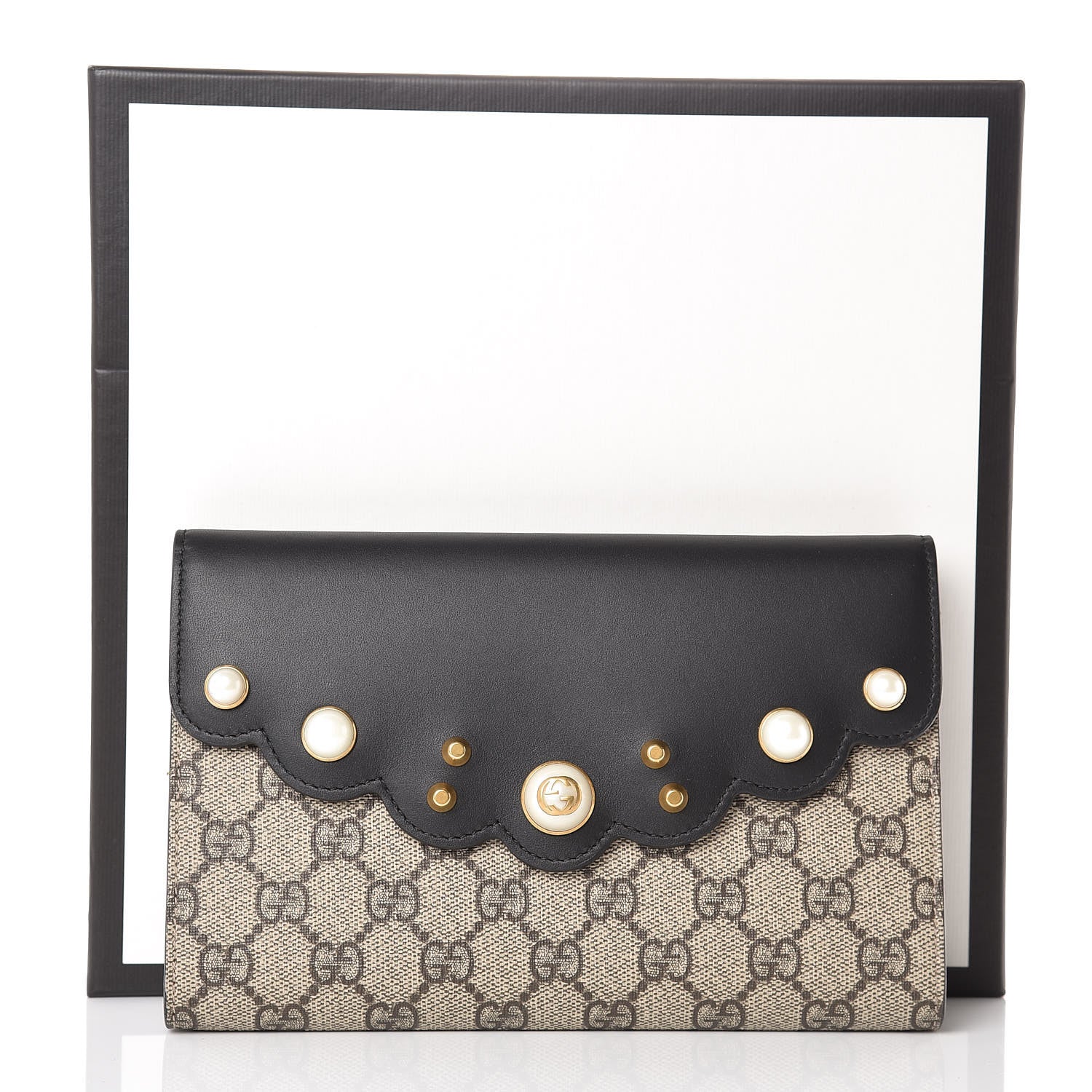 Gucci GG Supreme Monogram Mini Peony Pearly Clutch Black 8 of 8