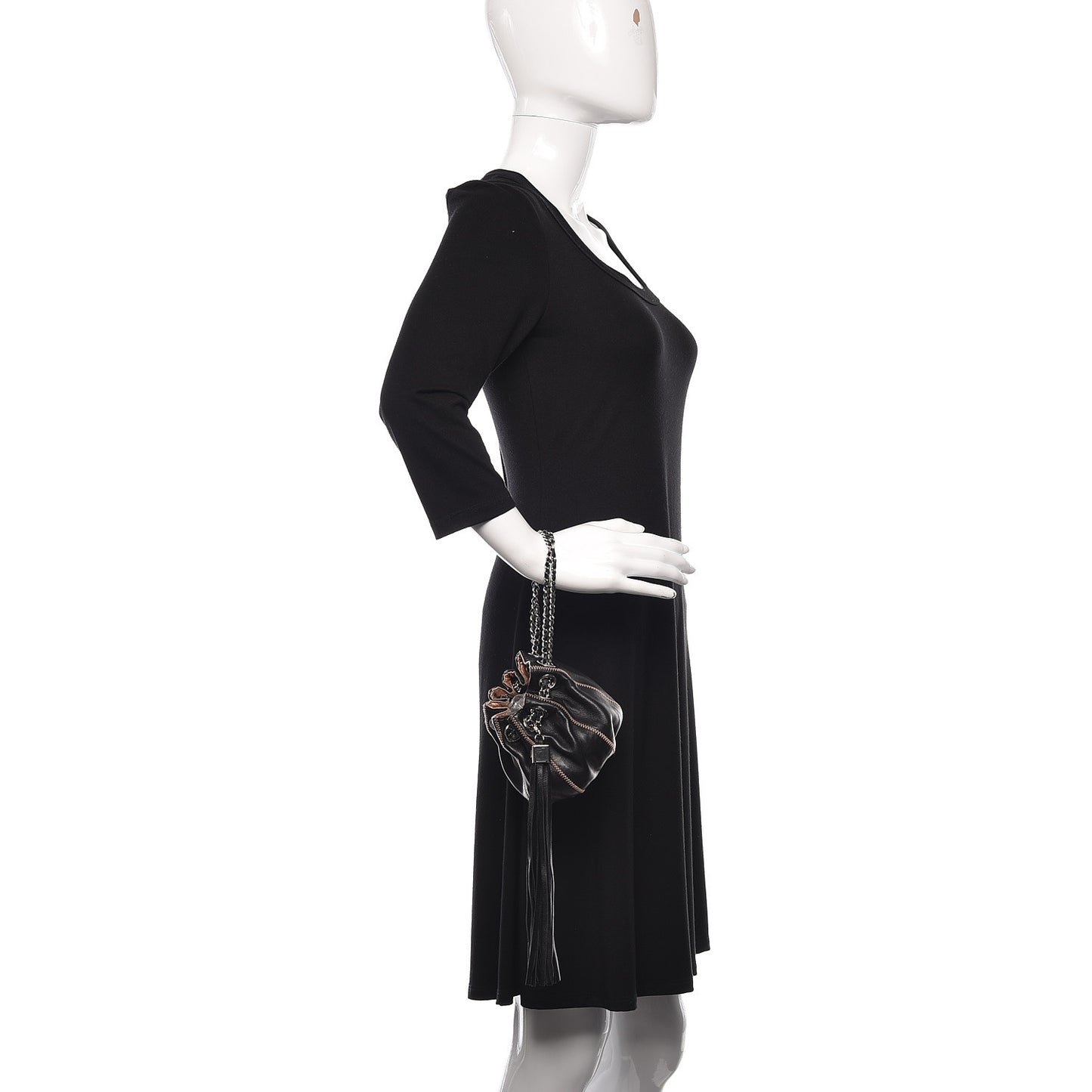 Lambskin Satin Mini Drawstring Tassel Shoulder Bag Black