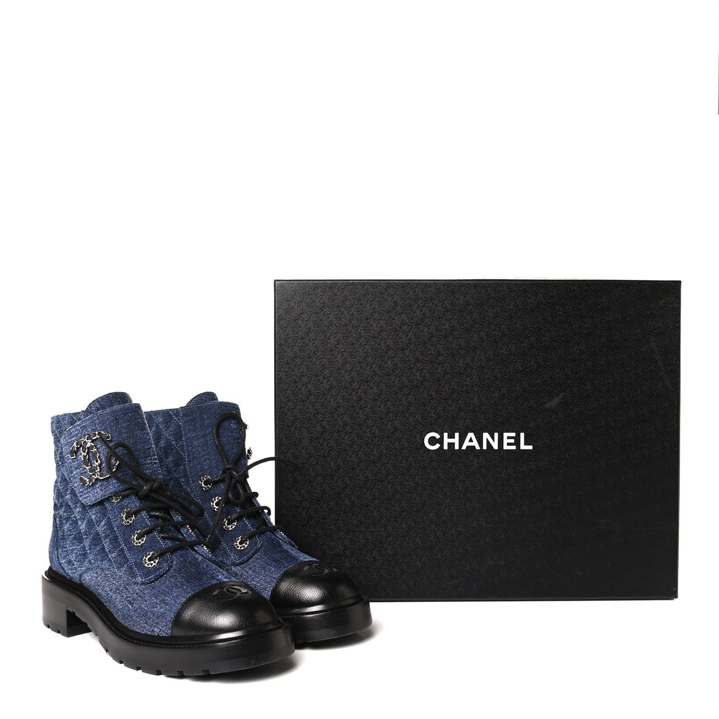 Shiny Calfskin Velvet Quilted Lace Up Combat Boots 39 Blue Black