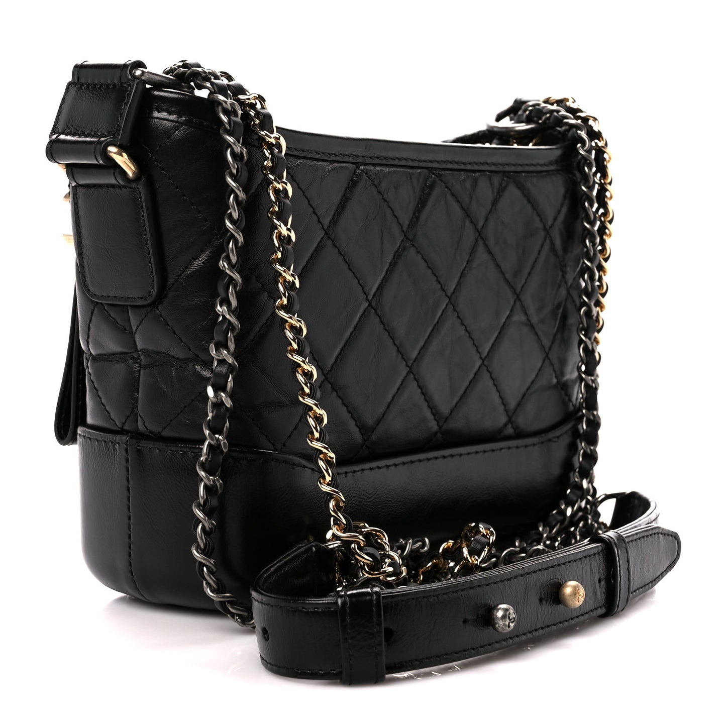 Aged Calfskin Quilted Small Gabrielle Hobo Black