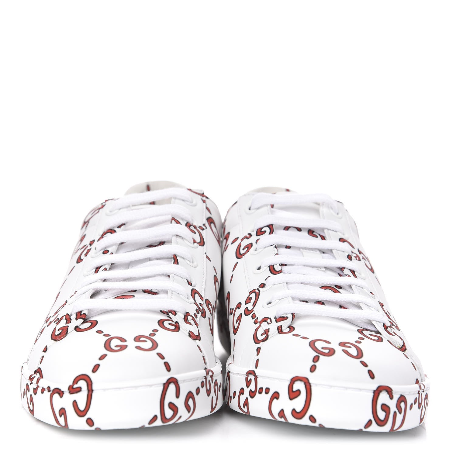 Gucci Calfskin GucciGhost Print Womens Ace Sneakers 39.5 White Hibiscus Red 2 of 10
