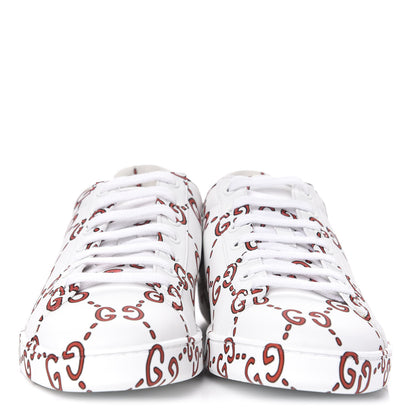Gucci Calfskin GucciGhost Print Womens Ace Sneakers 39.5 White Hibiscus Red 2 of 10