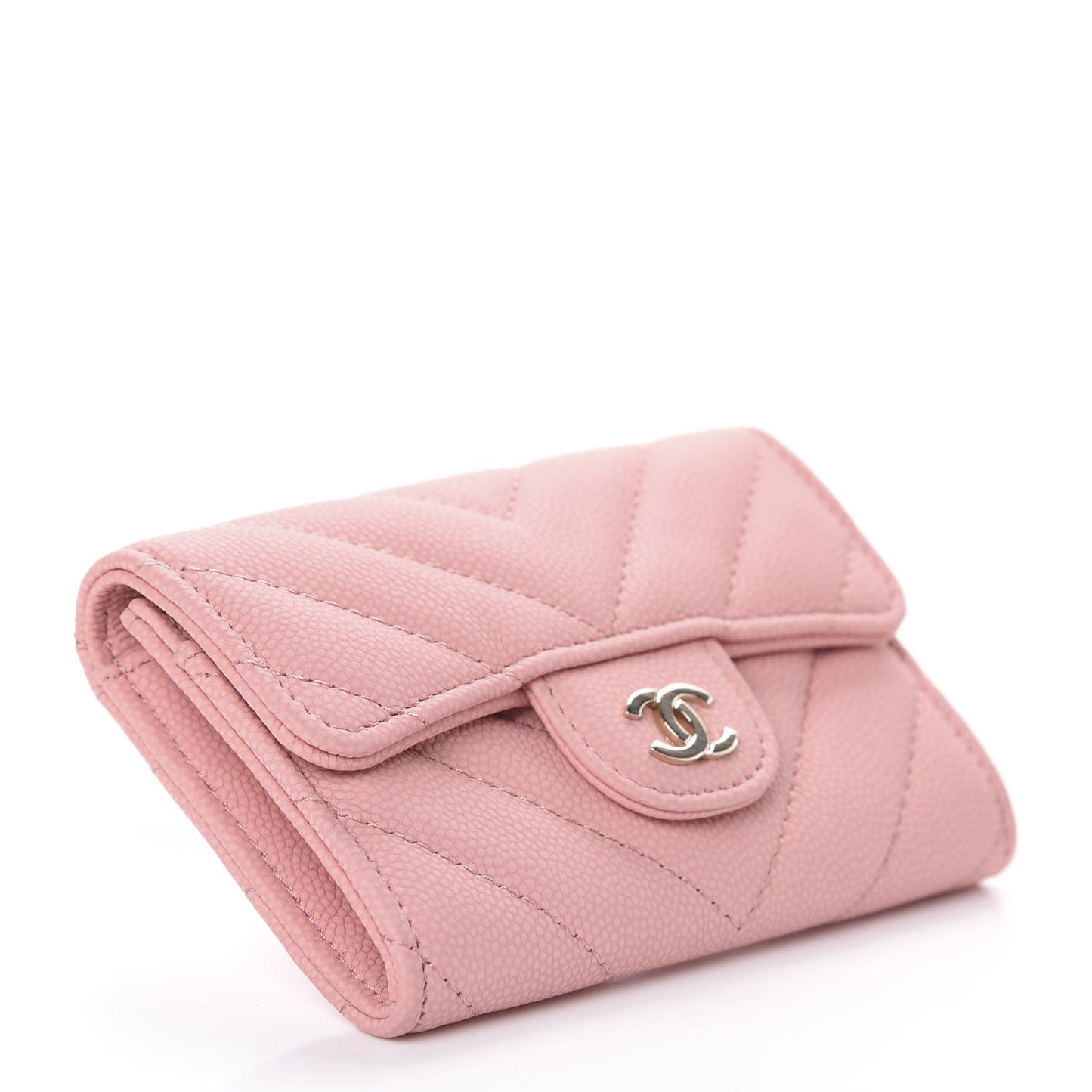 Matte Caviar Chevron Quilted Flap Card Holder Pink