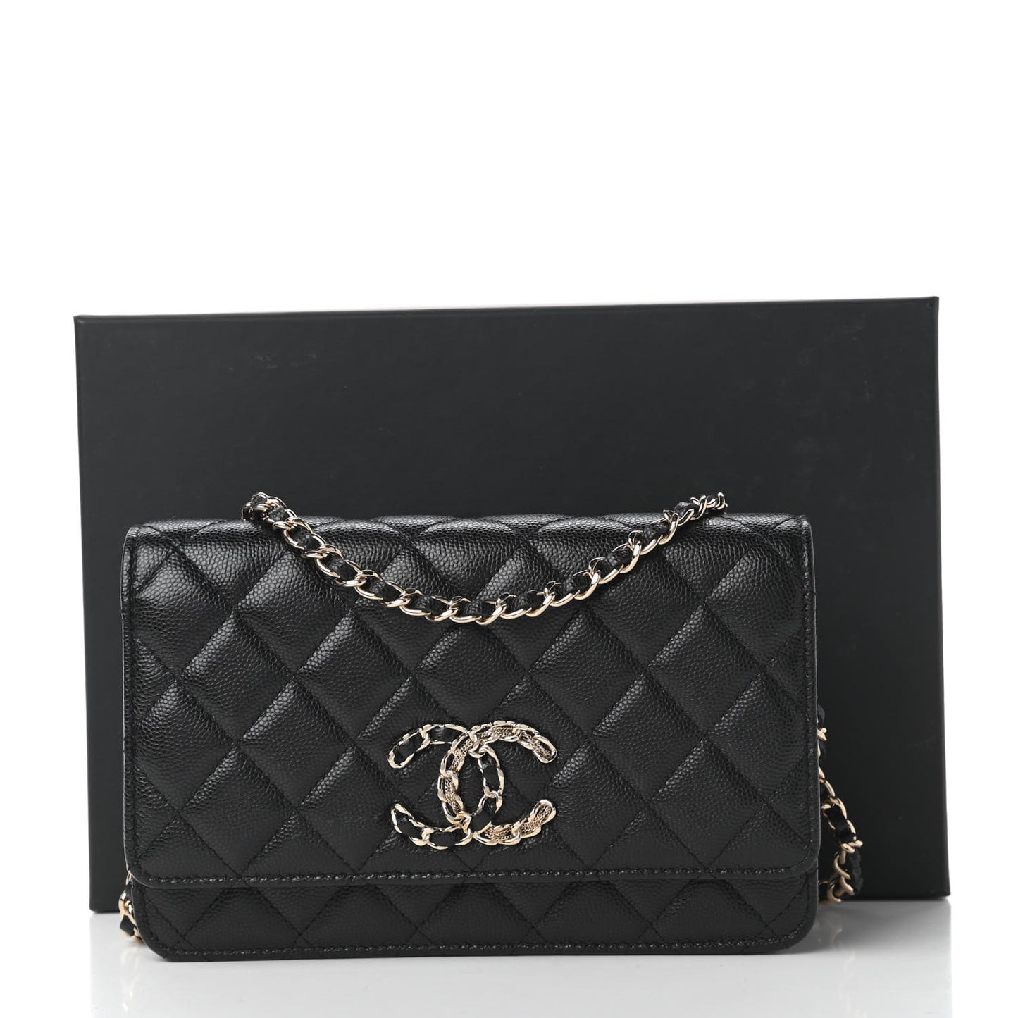 Caviar Quilted French New Wave Chain CC Wallet On Chain WOC Black