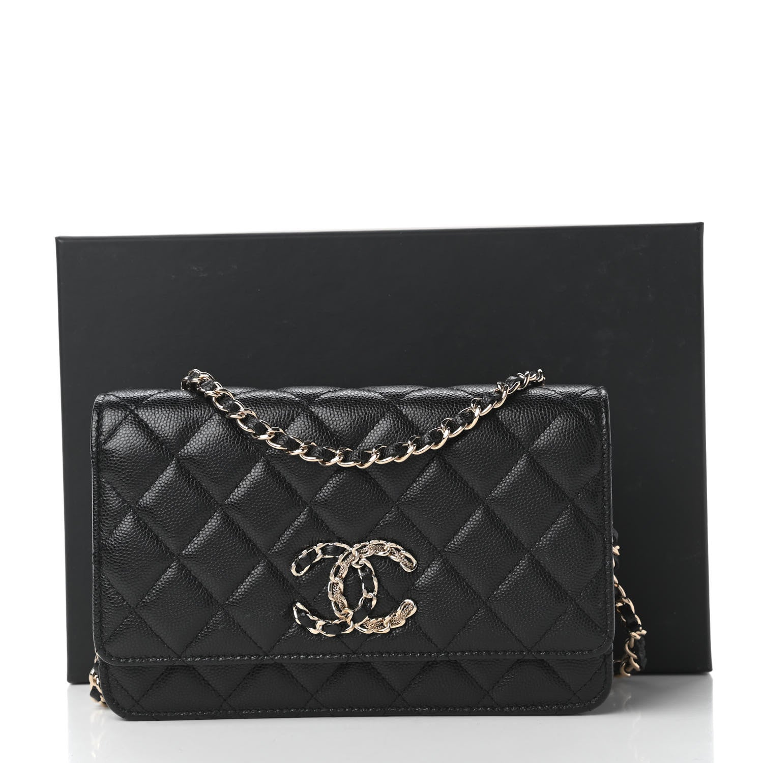 Chanel Caviar Quilted French New Wave Chain CC Wallet On Chain WOC Black 12 of 12