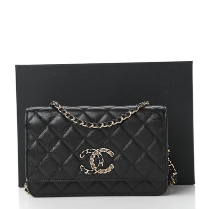Chanel Caviar Quilted French New Wave Chain CC Wallet On Chain WOC Black 12 of 12