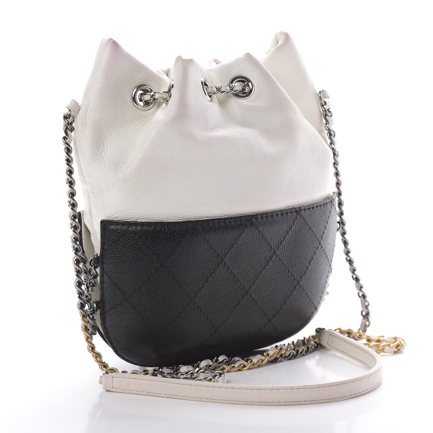 Aged Calfskin Quilted Small Gabrielle Bucket White Black