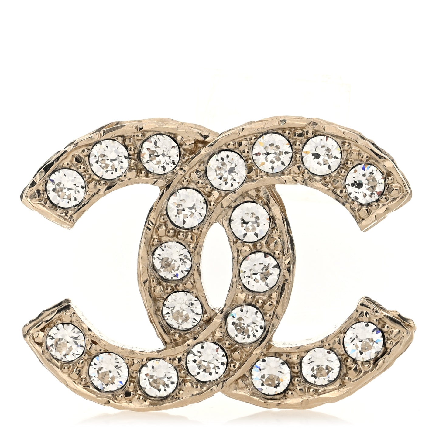 Crystal Textured CC Brooch Light Gold