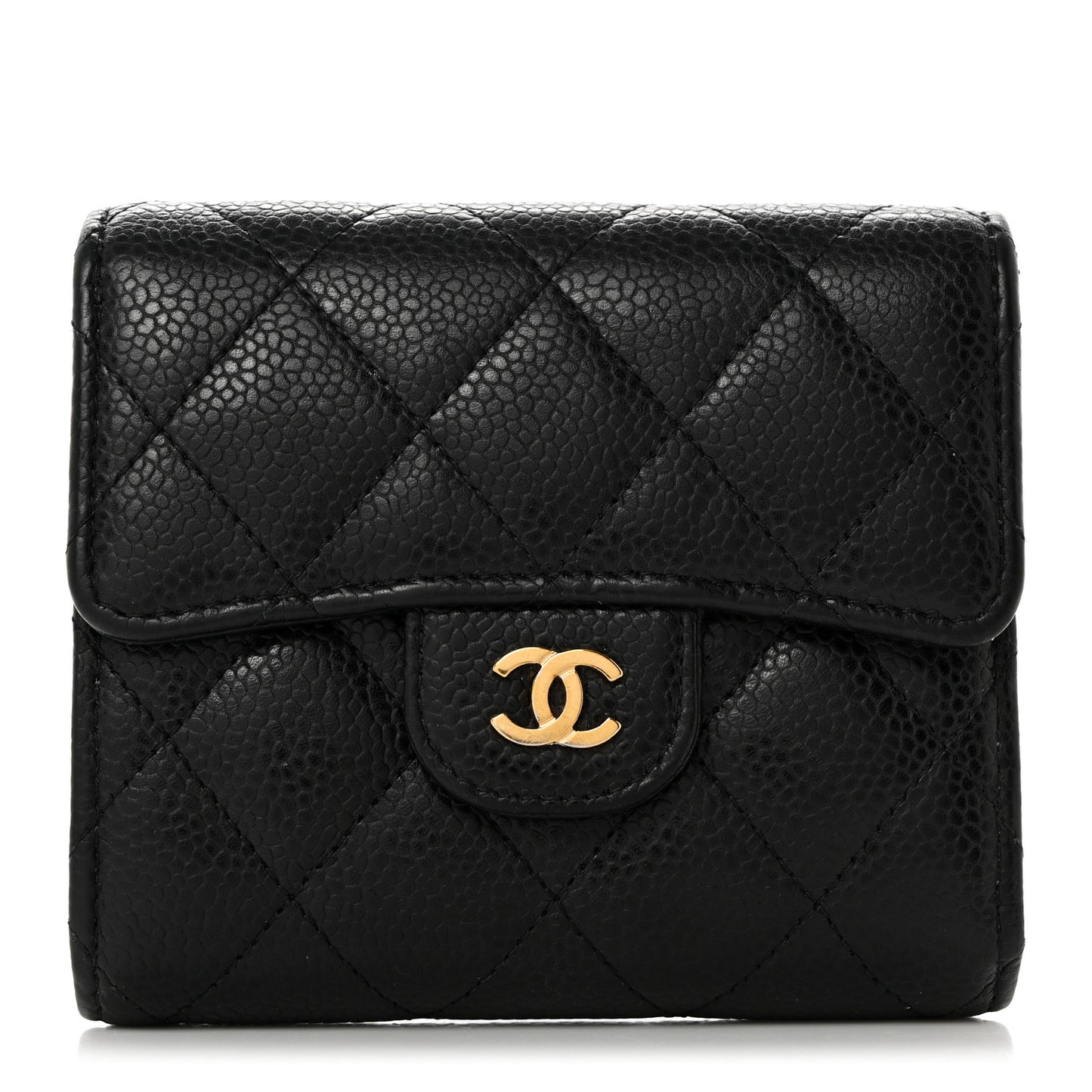 Caviar Quilted Compact Flap Wallet Black