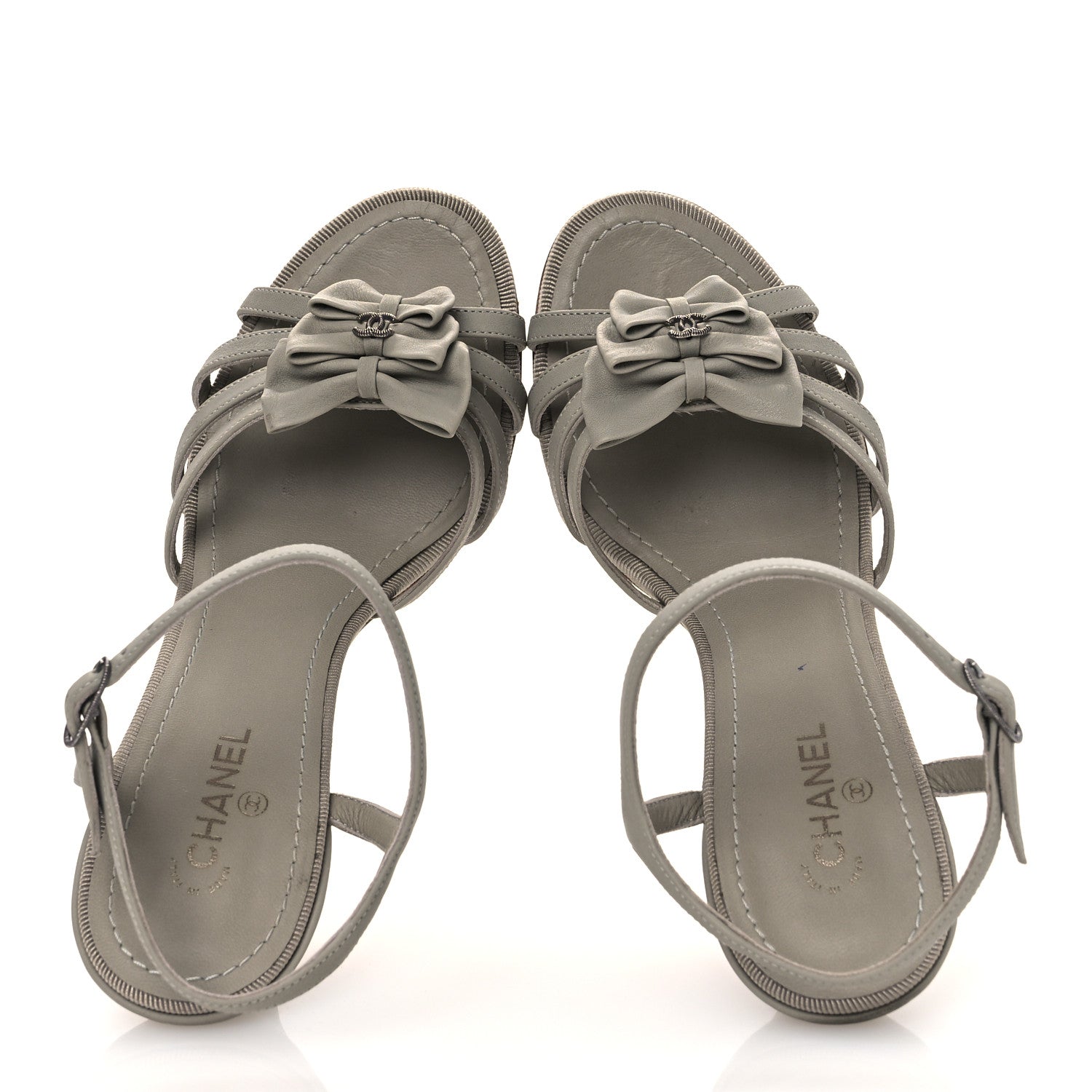 Chanel Lambskin Grosgrain Bow CC Sandals 36.5 Gris 2 of 15