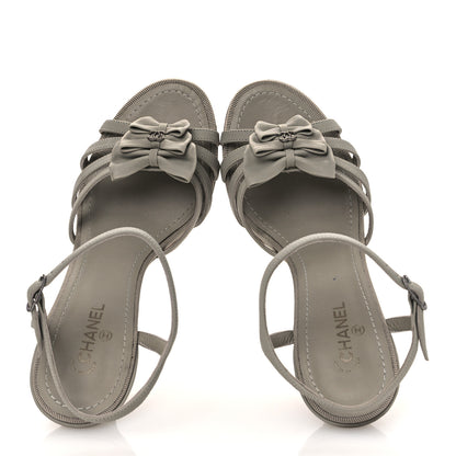 Chanel Lambskin Grosgrain Bow CC Sandals 36.5 Gris 2 of 15