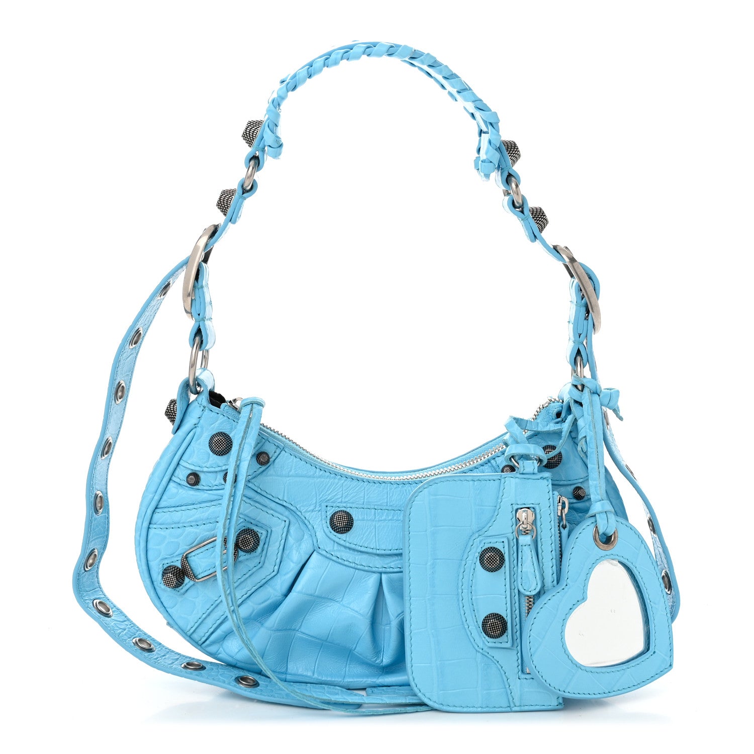Balenciaga Extra Supple Calfskin Crocodile Embossed Le Cagole Shoulder Bag XS Sky Blue 3 of 11