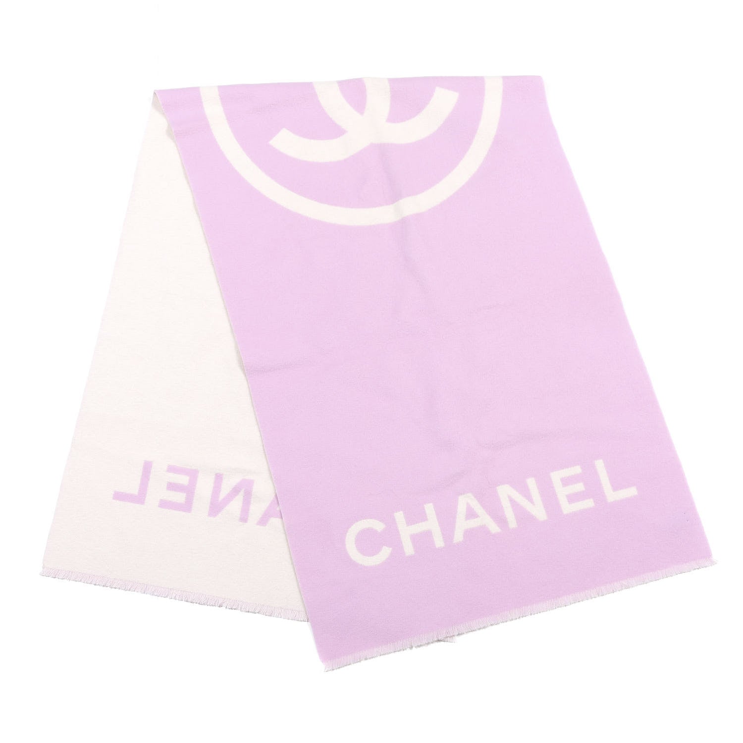Chanel Cashmere CC Scarf Pink White 2 of 3