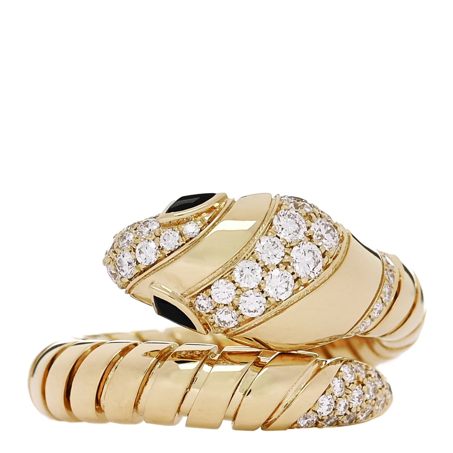18K Yellow Gold Diamond Onyx Serpenti Tubogas Ring M