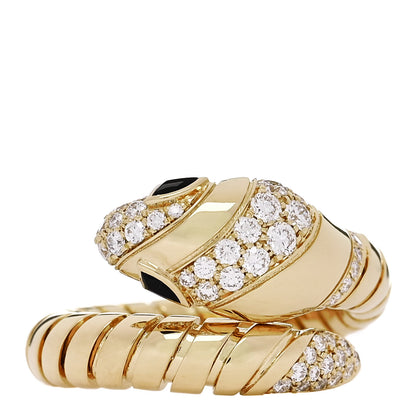 Bulgari 18K Yellow Gold Diamond Onyx Serpenti Tubogas Ring M 3 of 6