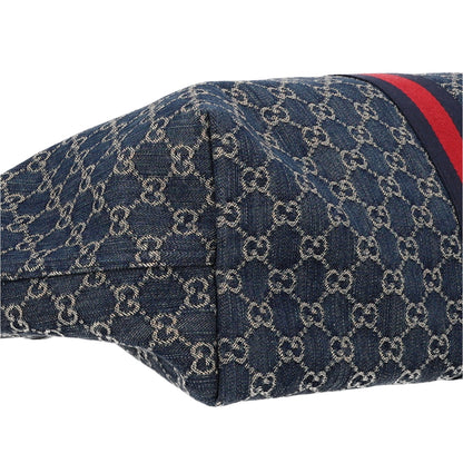 Gucci Denim GG Monogram Web Large Giglio Tote Blue 9 of 10