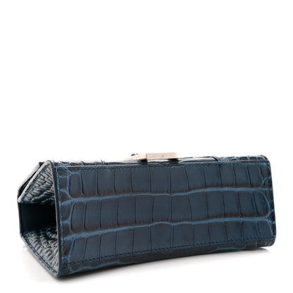 Balenciaga Shiny Calfskin Crocodile Embossed Hourglass Top Handle Bag XS Denim Blue 4 of 12
