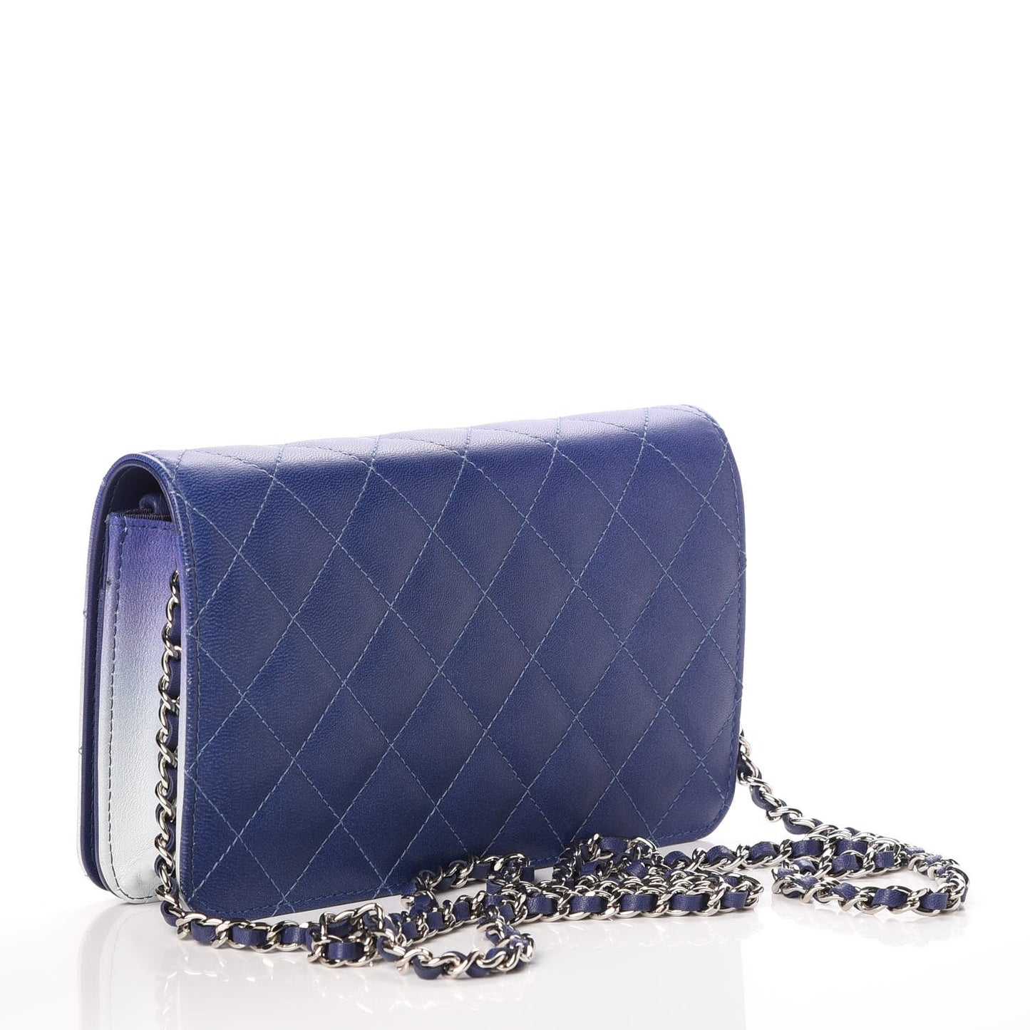 Lambskin Quilted Degrade Wallet On Chain WOC Purple White