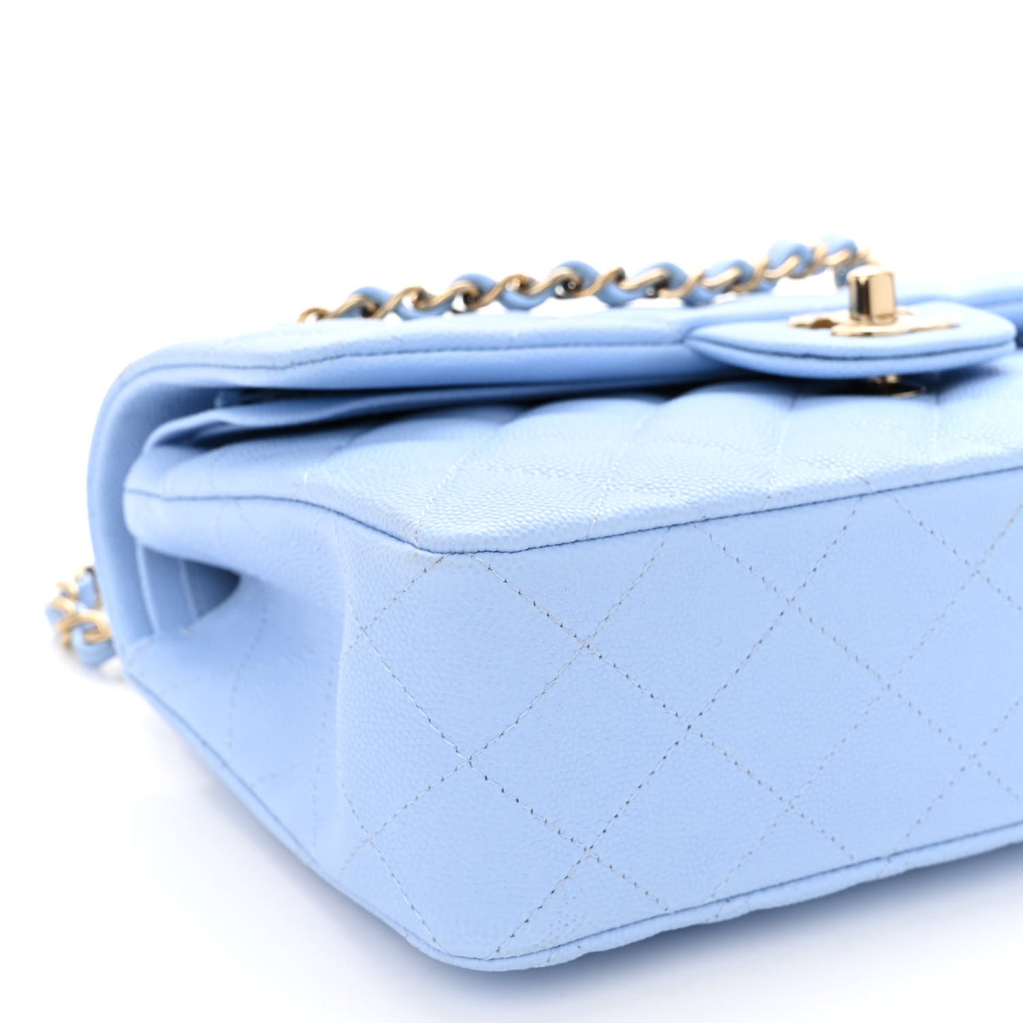 Caviar Quilted Small Double Flap Light Blue