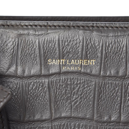 Saint Laurent Calfskin Crocodile Embossed Small Sac De Jour Earth 9 of 12