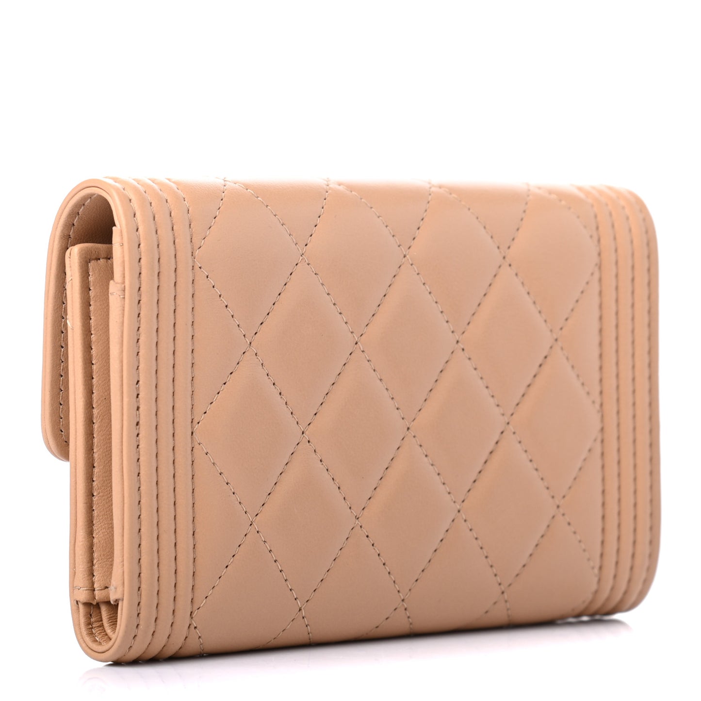 Lambskin Quilted Medium Boy Flap Wallet Beige