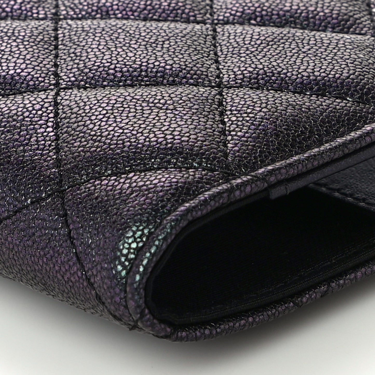 Iridescent Caviar Quilted Passport Holder Black