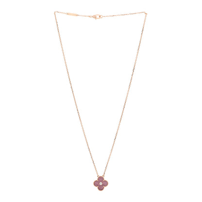 Van Cleef & Arpels 18K Rose Gold Diamond Rhodonite Vintage Alhambra Pendant Necklace 3 of 6