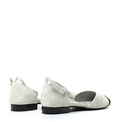 Chanel Suede Grosgrain Cap Toe CC Ankle Strap Sandals 39 Gray 4 of 8