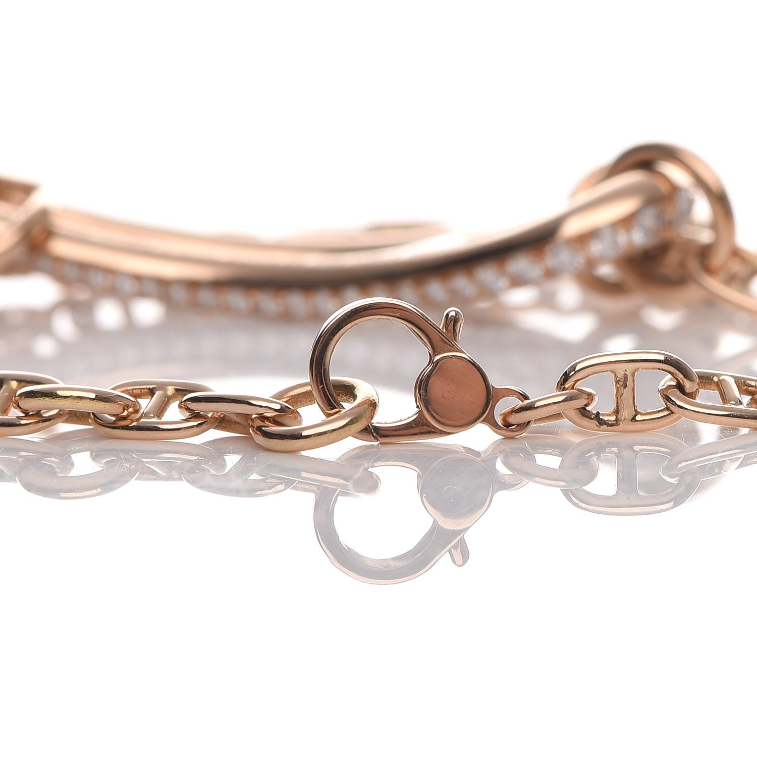 Hermes 18K Rose Gold Pave Diamond MM Chaine d'Ancre Punk Bracelet SH 4 of 5