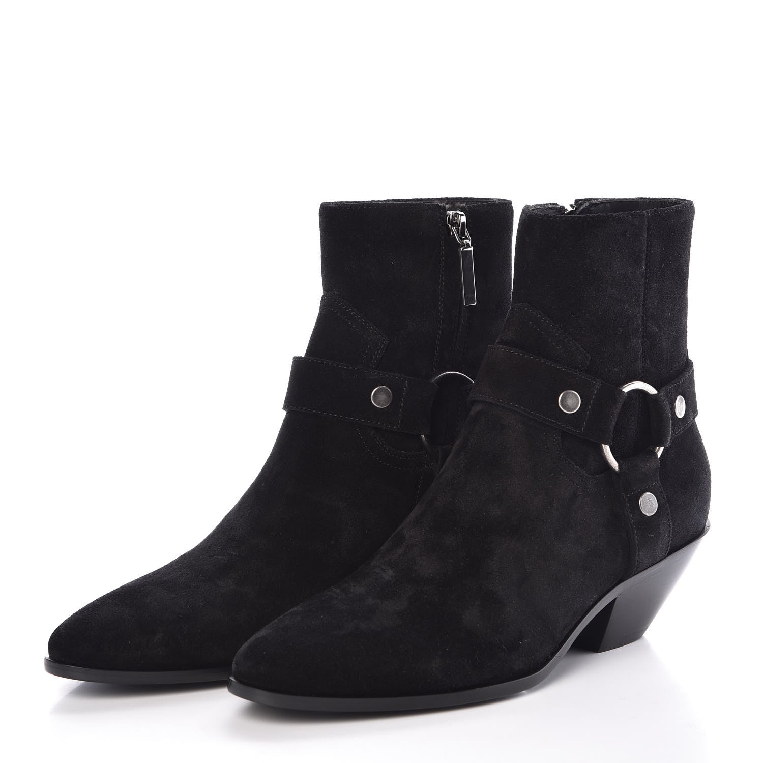 Saint Laurent Suede West Harness Ankle Booties 39 Black 3 of 8