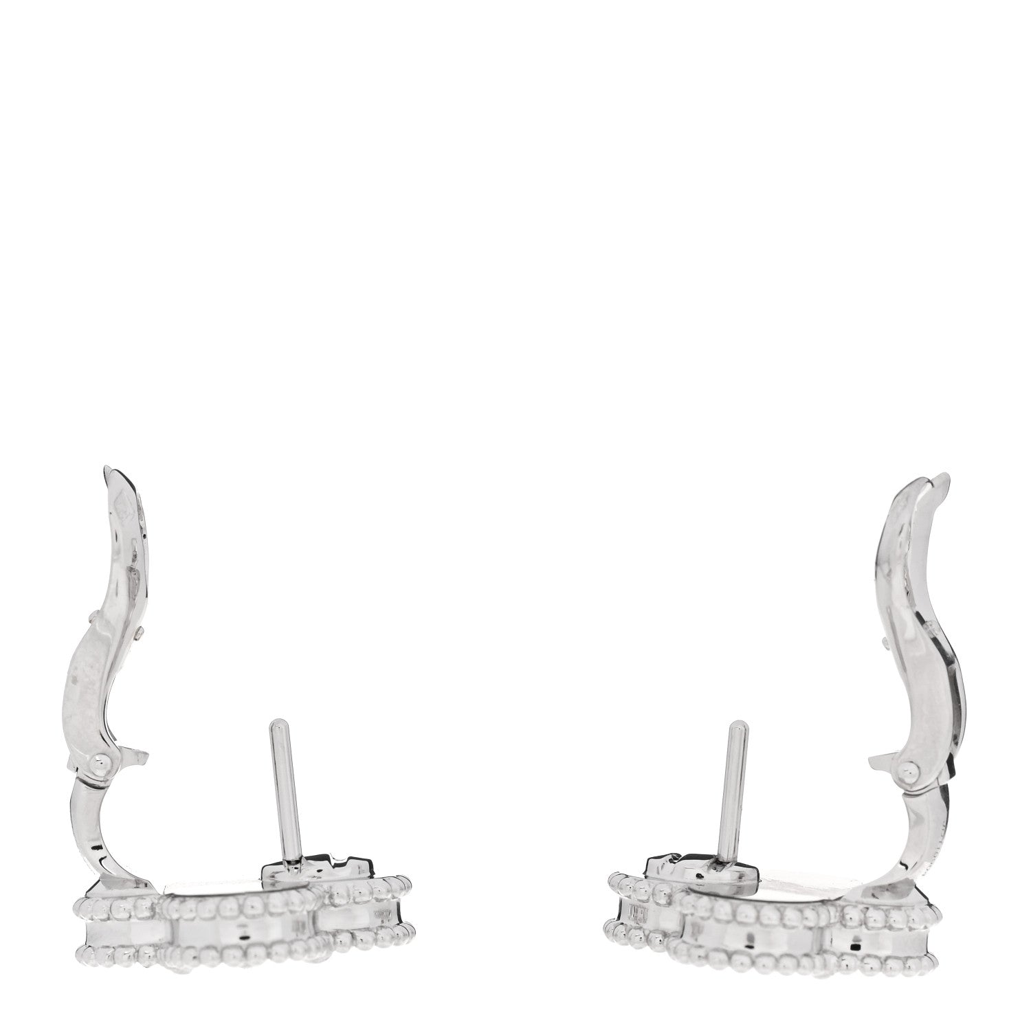 Van Cleef & Arpels 18K White Gold Guilloche Vintage Alhambra Earrings 3 of 5