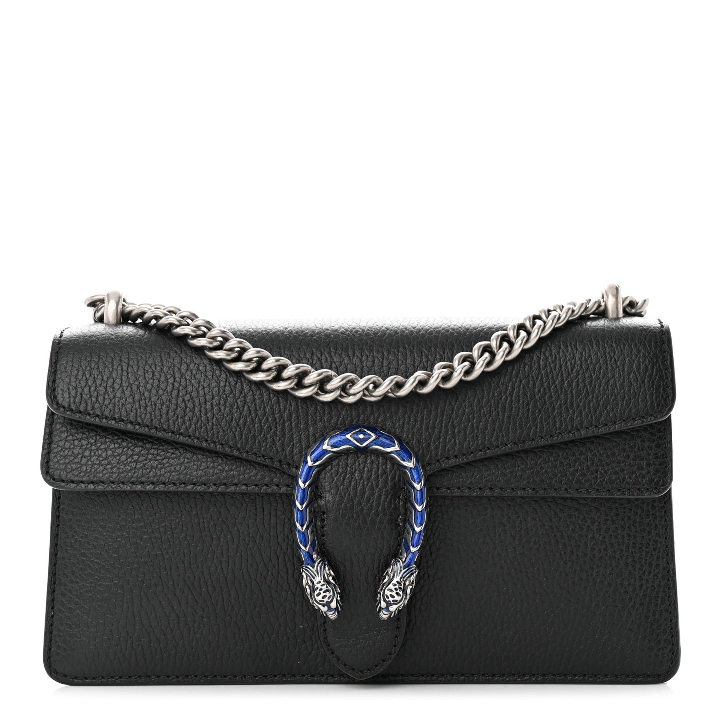 Dollar Calfskin Enamel Small Dionysus Shoulder Bag Black Electric Blue